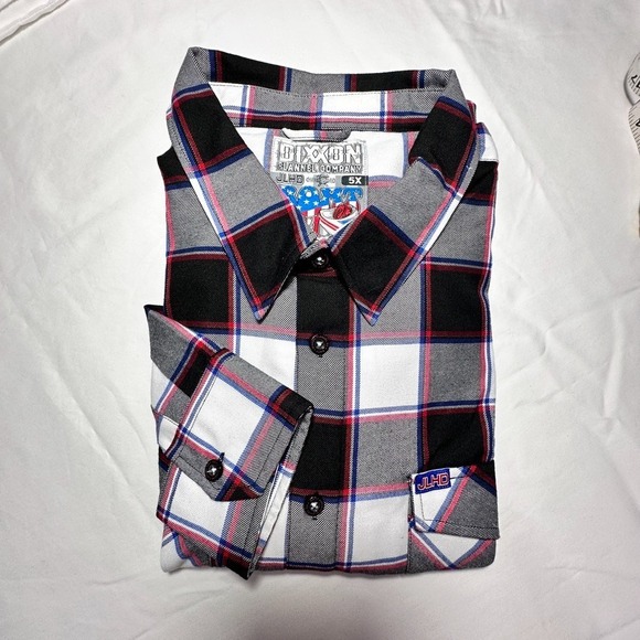 Other - Dixxon/JLHD HD Colab Boat Tail Flannel Men's‎ 5XL Red White Blue Black Plaid
